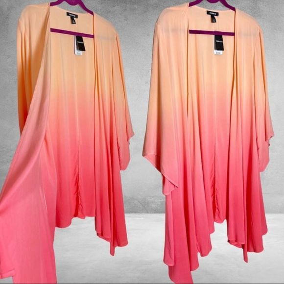Torrid Chiffon Dip Dye Coral Drape Front Kimono NWT - Picture 4 of 15
